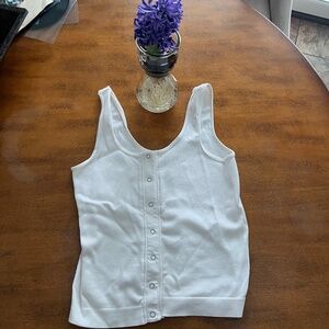 2 Sleeveless snap tops: white & light mocha